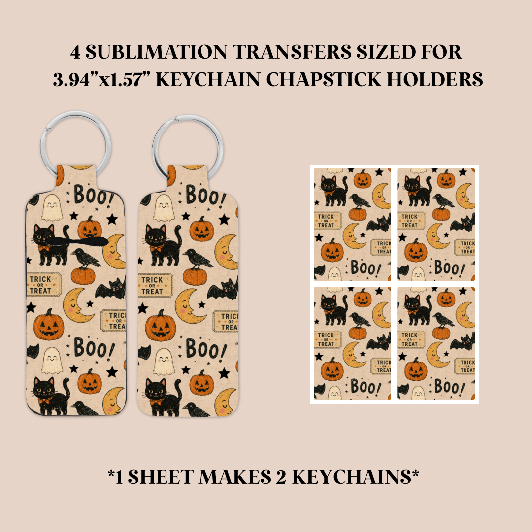 Vintage Halloween Keychain Chapstick Holder Sublimation Transfer