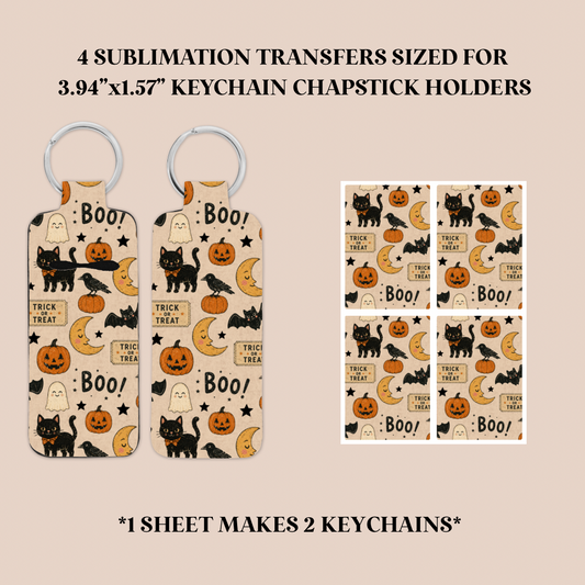 Vintage Halloween Keychain Chapstick Holder Sublimation Transfer