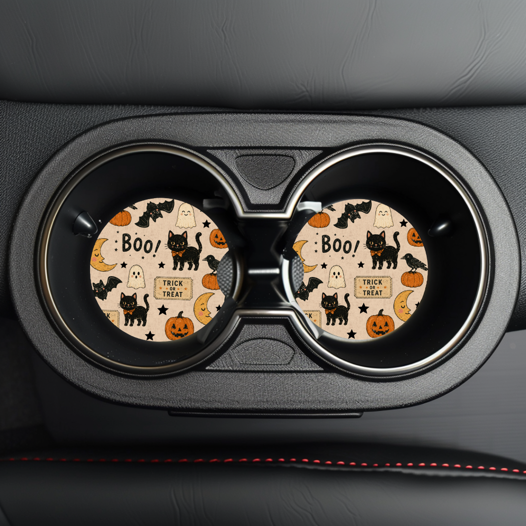 Vintage Halloween Car Coaster Sublimation Transfer (Set of 2)