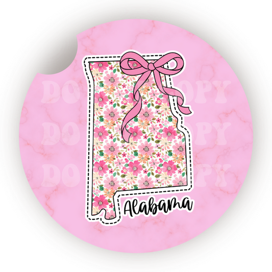 Floral State (Choose Your State) Car Coaster Sublimation Transfer (Set of 2)