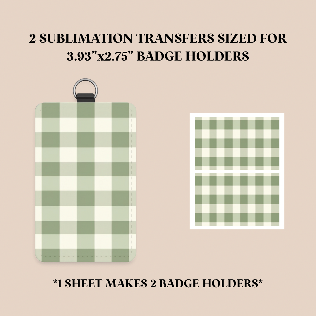 Sage Gingham Badge Holder Sublimation Transfer