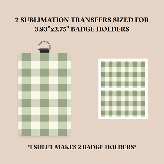 Sage Gingham Badge Holder Sublimation Transfer