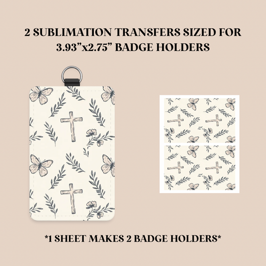 Cross & Butterflies Badge Holder Sublimation Transfer