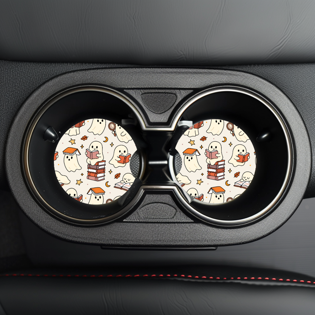 Bookish Ghosts Car Coaster Sublimation Transfer (Set of 2)