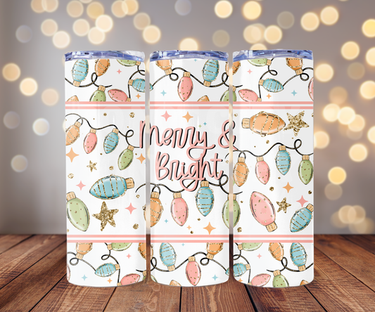 Merry & Bright 20 oz Skinny Tumbler Sublimation Transfer - Seamless
