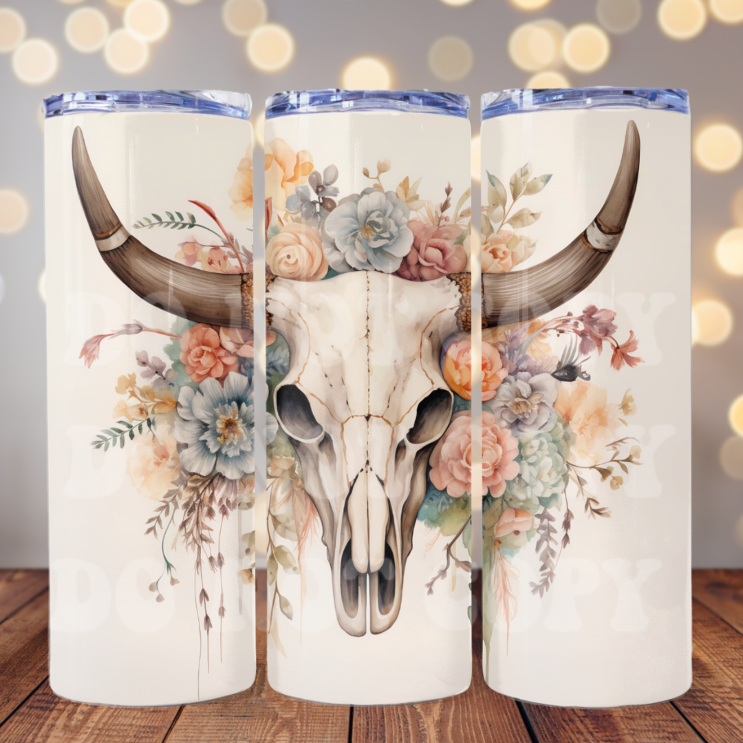 Boho Longhorn 20 oz Skinny Tumbler Sublimation Transfer